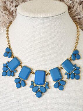 Kate Spade Daylight Jewels Blue Collar Bib Statement Necklace Gold Tone